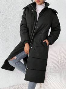 SHEIN Frenchy 女士簡約純色棉褸 - 黑色 - 查看 6