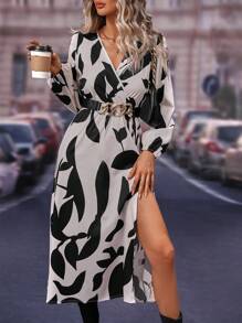 SHEIN LUNE Women's Printed High-low Hem Split Dress - Multicolor - View 5