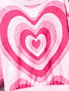 SHEIN 女孩的愛心印花長袖運動衫,適用於秋冬季節 - 粉色 - 查看 4