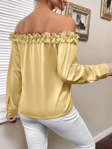 SHEIN Privé 3d Flower Off-shoulder Long Sleeve Shirt - Yellow - View 2