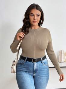 Franclia Plus Size Women'S Cable Knitted Slim Fit Sweater With Crew Neck