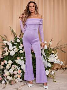 SHEIN Maternity Solid Off Shoulder Two-Piece Set - Purple - View 5