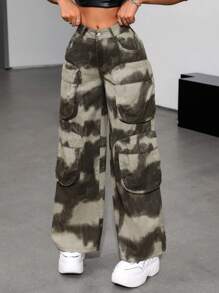 SHEIN ICON Women's Tie Dye Cargo Jeans - Multicolor - View 2