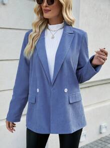 SHEIN LUNE Lapel Double-breasted Flap Detail Blazer - Blue - View 5