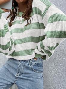 SoleilVie 女士条纹落肩毛衣、长袖上衣 - 彩色 - 查看 5