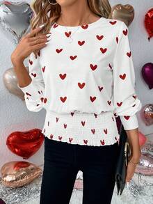 SHEIN LUNE 女士心形印花喇叭袖寬鬆t恤 - 彩色 - 查看 5