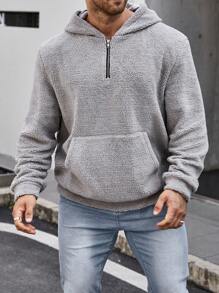 Manfinity Homme Men Plus Size Zippered Half-Fly Hooded Sweatshirt