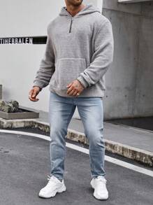 Manfinity Homme Men Plus Size Zippered Half-Fly Hooded Sweatshirt