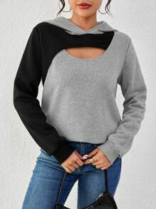 SHEIN Essnce 拼色空心連帽長袖運動衫 - 彩色 - 查看 1