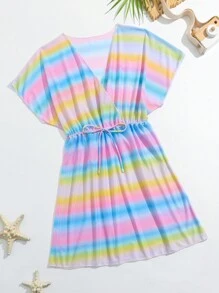 青少女條紋抽繩腰短款上衣 - 彩色 - 查看 1