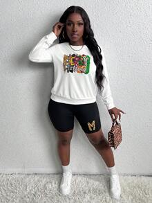 Slaydiva Women's Christmas Printed Sweatshirt And Leopard Print Cycling Shorts Set - Multicolor - View 4