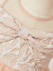 SHEIN 寶寶女孩優雅綢織網拼接蝴蝶結裝飾坦克裙 - 杏色 - 查看 4