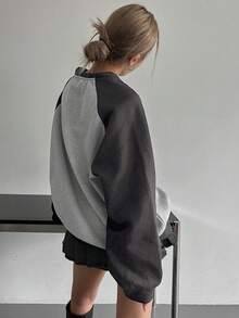 DAZY 女款拼色星星印花圓領長袖衛衣 - 深灰色 - 查看 3