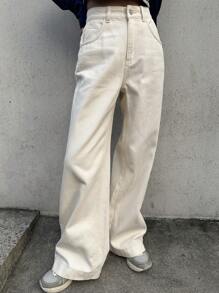 DAZY 杏色高腰牛仔褲 - 米色 - 查看 4