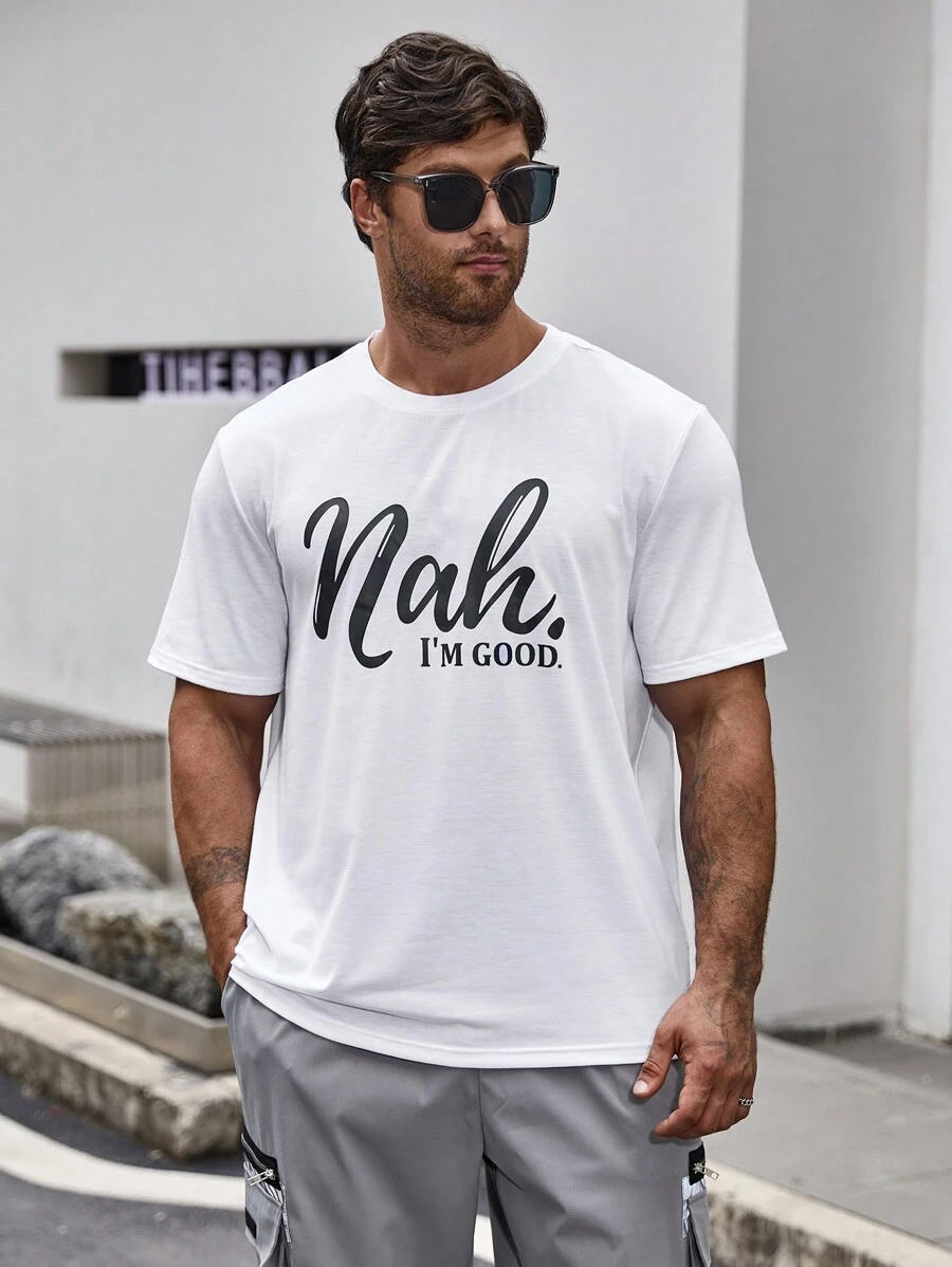 Manfinity Homme Men's Plus Size Slogan Printed T-shirt - White - View 1