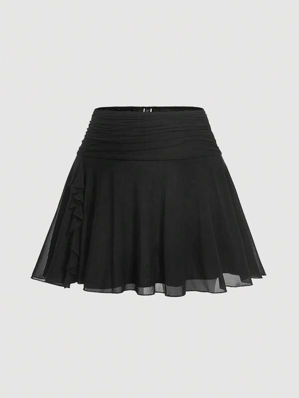 SHEIN MOD Fusta cu pliuri asimetrice cu volane