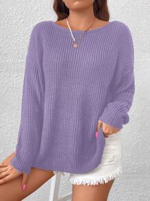 Celure Áo len chui đầu thả vai chuỗi ngọc trai cỡ lớn cho nữ - Màu tím - Xem 5