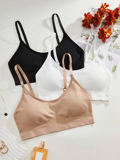 SHEIN Women's Wire-free Solid Color Bra (3pcs/set)