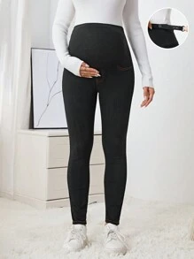 SHEIN Maternity Adjustable Waist Solid Skinny Jeans - Black - View 4