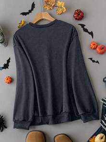 SHEIN LUNE Plus Size Sun & Human Face Printed Drop Shoulder Sweatshirt - Dark Grey - View 2