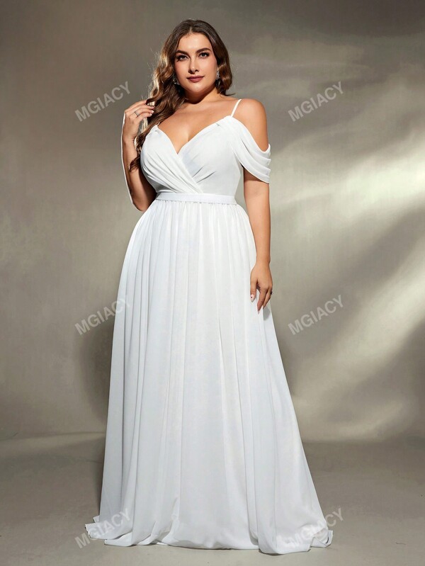 Vestido de novia de gasa con volantes cruzados y corte asimétrico, sin mangas, para talla grande, vestido de novia