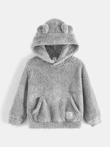 SHEIN Con trai Giải trí Một miếng Tai Sang trọng Áo nỉ có mũ - Xám - Xem 1