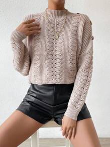 Chiquease Women's Stand Collar Drop-Shoulder Sweater Knit Pullover Fall Winter Outfit - Apricot - View 1