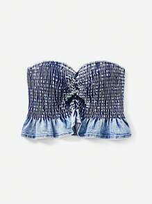 Soleia Shirred Ruched Bust Tube Denim Top - Blue - View 5