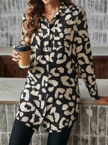 SHEIN LUNE Quý cô Báo In Áo sơ mi - Nhiều màu - Xem 4