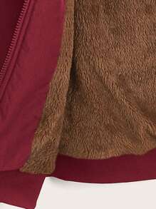 SHEIN EZwear Plus Size Women's Hooded Jacket With Thermal Lined - Rose Red - View 4