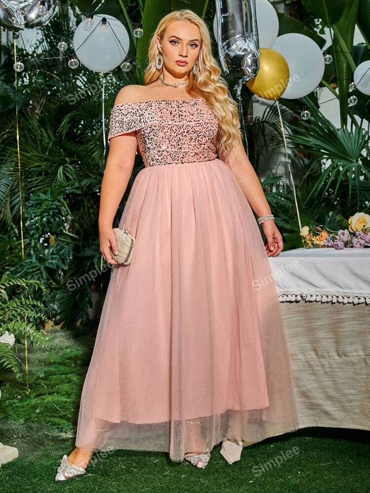 Simplee Ladies' Plus Size Pink Party Formal Dress | SHEIN USA