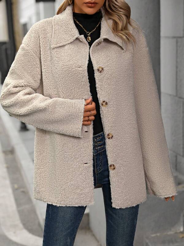 Chiquease Chaqueta De Felpa Con Hombros Caídos De Color Liso Para Mujer