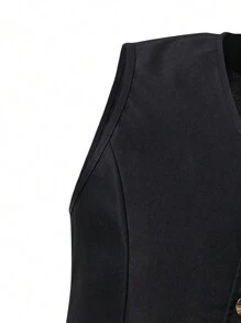 少女單排釦背心與百褶短裙套裝 - 黑色 - 查看 5