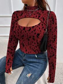 SHEIN Franclia Mô hình Cổ cao Xu hướng: Cắt giảm Áo thun - Màu Đỏ Sâu - Xem 4