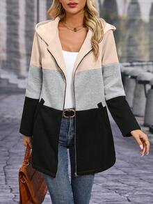 SHEIN LUNE 女性拼色連帽正常版型外套 - 彩色 - 查看 3