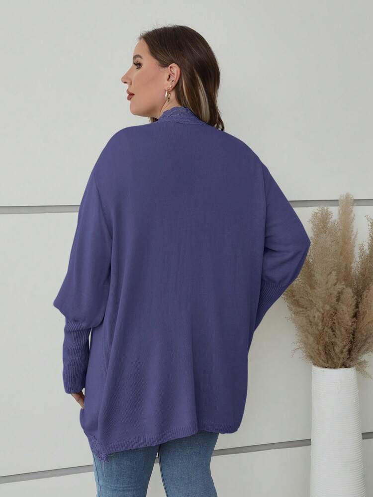 Women's Plus Size Solid Color Lace Knitted Cardigan With Patchwork Fall Cloth For Women