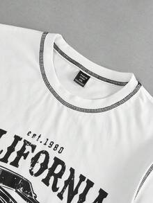 SHEIN EZwear 女款大尺碼長袖汽車字母印花 T 卹 - 白色 - 查看 4