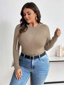 Franclia Plus Size Women'S Cable Knitted Slim Fit Sweater With Crew Neck