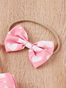 嬰兒女寶寶愛心印花連身衣與配套頭帶 - 粉色 - 查看 5