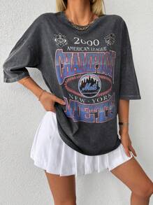 RueChic Letter Graphic Drop Shoulder Tee
