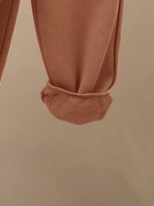 SHEIN Conjunto De 2 Piezas Para Niño/a: Sudadera Casual Con Capucha Y Bloques De Color Con Pantalón De Color Sólido - Caqui - Ver 8