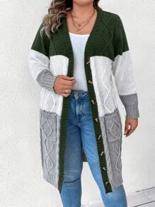 SHEIN LUNE Plus Size Colorblock Single-breasted Cardigan - Multicolor - View 1