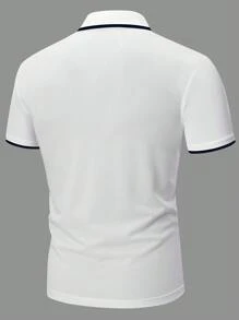 Manfinity Homme Color Block Short-Sleeved Polo Shirt (Sleeve Pockets Randomly Cut), Men Summer Outfits, Golf Shirt For Men - Blue and White - View 2