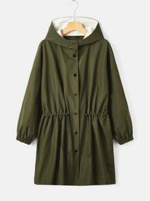 SHEIN EZwear Của phụ nữ Kích thước lớn Màu thuần Eo dây rút áo có mũ Áo khoác - xanh quân đội - Xem 1