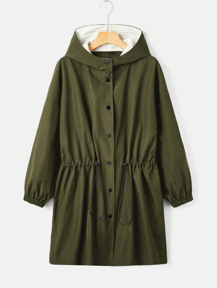 SHEIN EZwear Của phụ nữ Kích thước lớn Màu thuần Eo dây rút áo có mũ Áo khoác - xanh quân đội - Xem 1