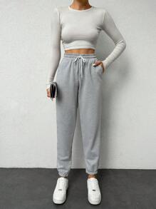 EURMUSE Women's Drawstring Waist Cargo Pants - Grey - View 3