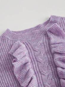 SHEIN MOD Viền Ruffle tay áo lá sen Áo len - Màu tím  Violet - Xem 3