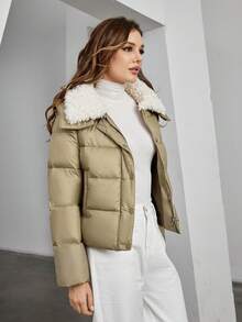 ZIAI Áo khoác đệm cổ bẻ Colorblock dành cho nữ - Màu Khaki - Xem 3