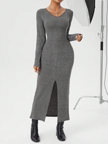SHEIN Essnce 女式開叉裙 - 深灰色 - 查看 1