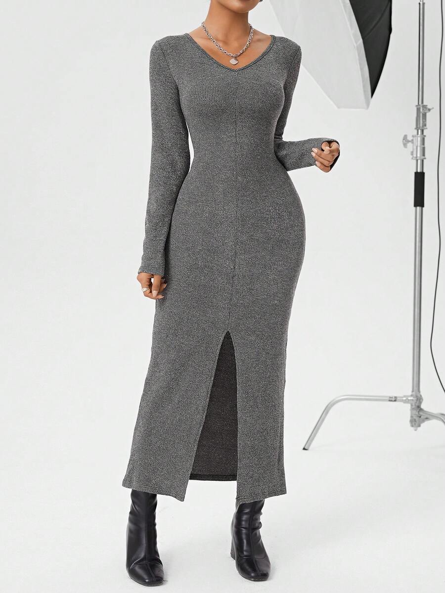 SHEIN Essnce 女式開叉裙 - 深灰色 - 查看 1